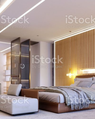 3d rendering,3d illustration, Interior Scene and  Mockup,interior render bedroom modern style,decorate the headboard.